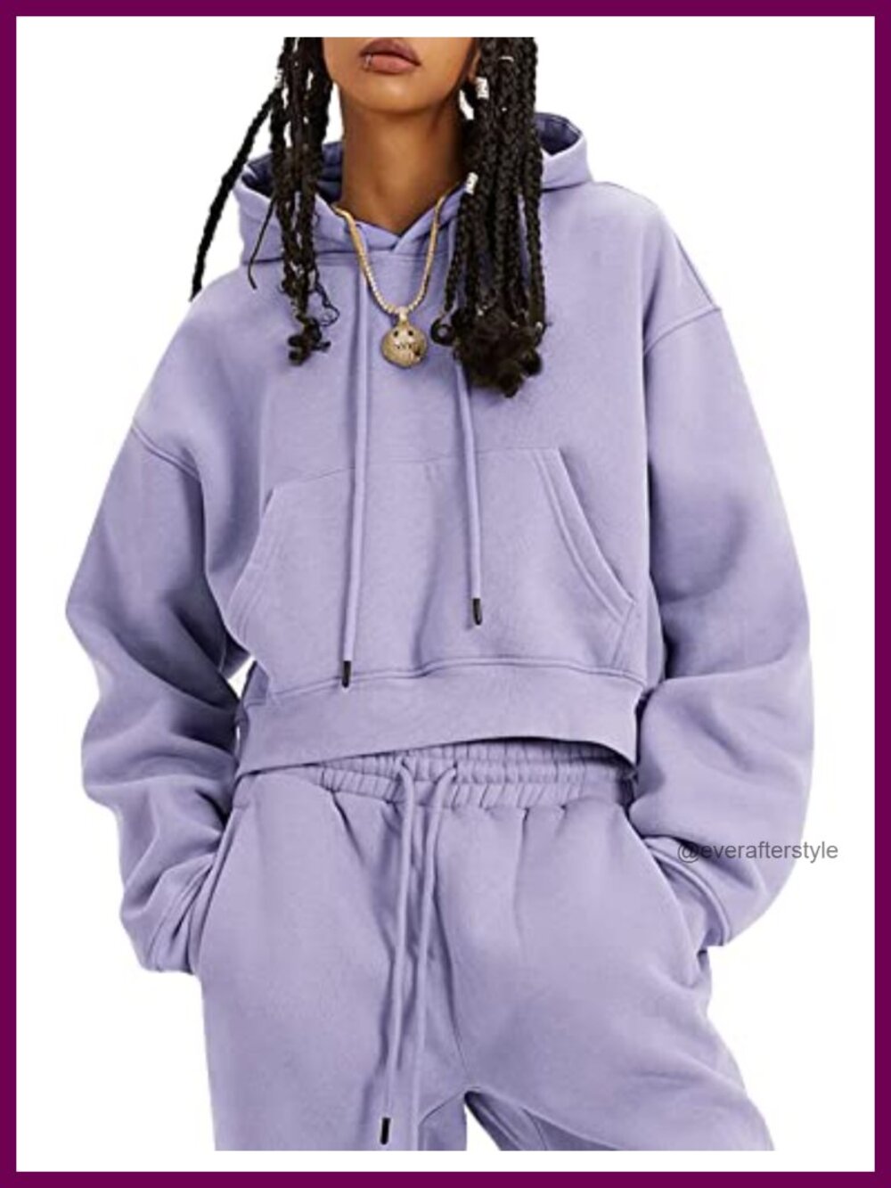 Fleece 2 Piece Sweatsuit Crop Hoodie Jogger Set Pullover Loungewear